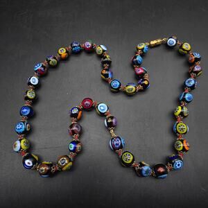 Vintage Murano Millefiori Glass Beaded Necklace Vintage Venetian Jewelry
